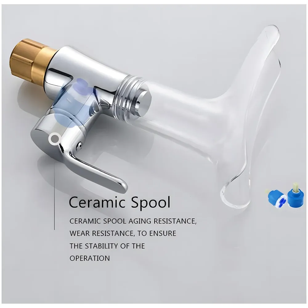 Glass Waterfall Tap Faucet Mixer Hot and Cold Bathroom Brass Single Lever Basin Mixer for Sink Toilet Wash Basin - 20 x 17 Cm