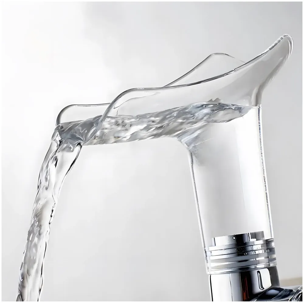 Glass Waterfall Tap Faucet Mixer Hot and Cold Bathroom Brass Single Lever Basin Mixer for Sink Toilet Wash Basin - 20 x 17 Cm