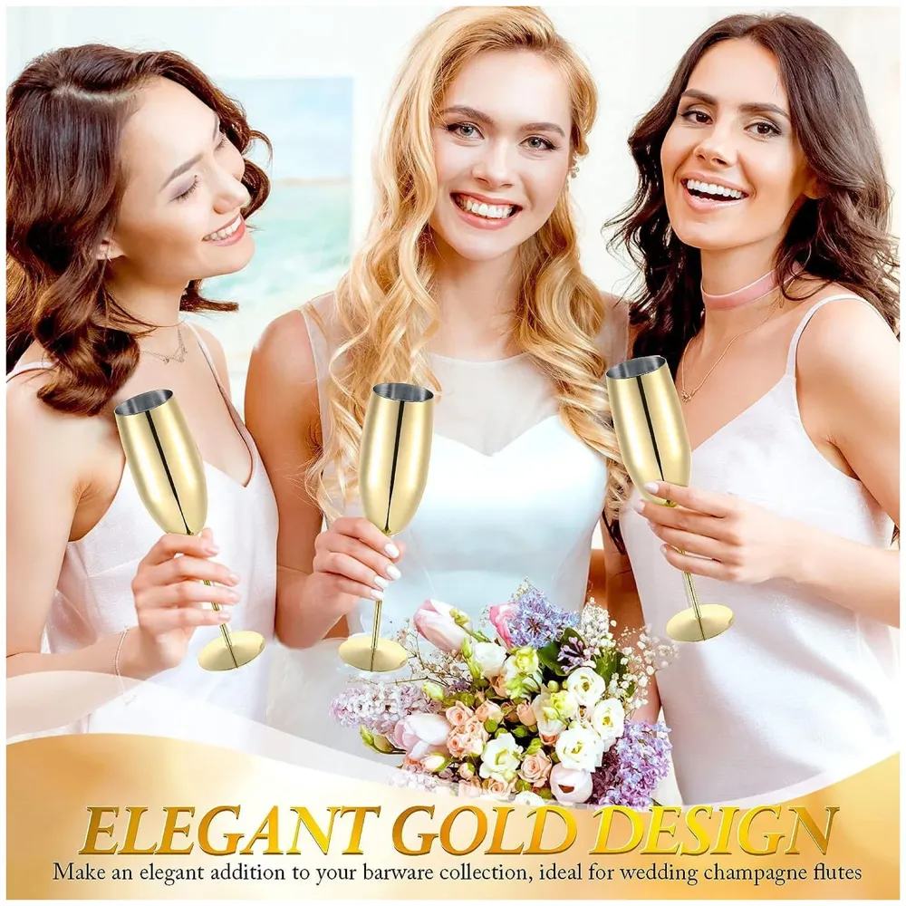 Stainless Steel Gold Champagne Glasses Flutes Set of 2, Unbreakable BPA Free Champagne Flutes Wedding Set for Wedding, Parties and Anniversary - 5