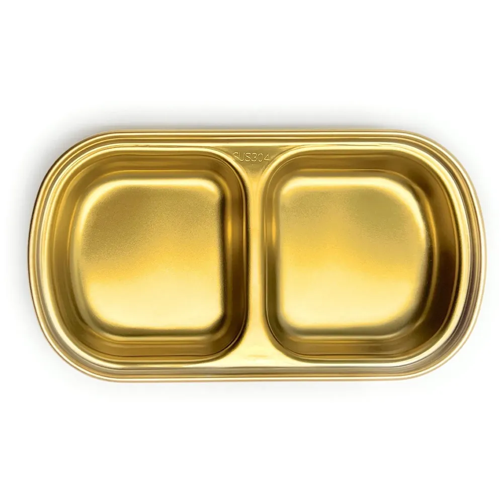 Gold Dipping Sauce Dish Golden Sets Stainless Steel Soy Sauce Dish Sauce Cups Dip Bowls Divided Sauce Dishes Platter (2 Compartments)