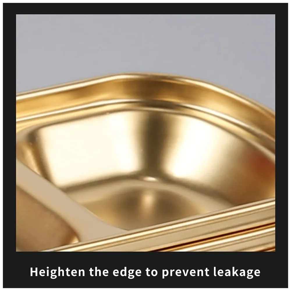 Gold Dipping Sauce Dish Golden Sets Stainless Steel Soy Sauce Dish Sauce Cups Dip Bowls Divided Sauce Dishes Platter (2 Compartments)