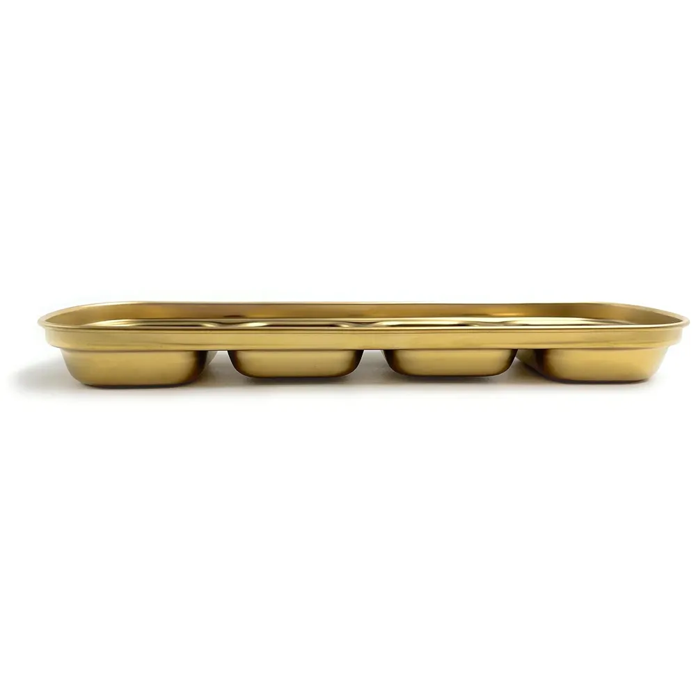 Gold Dipping Sauce Dish Golden Sets Stainless Steel Soy Sauce Dish Sauce Cups Dip Bowls Divided Sauce Dishes Platter (4 Compartments)