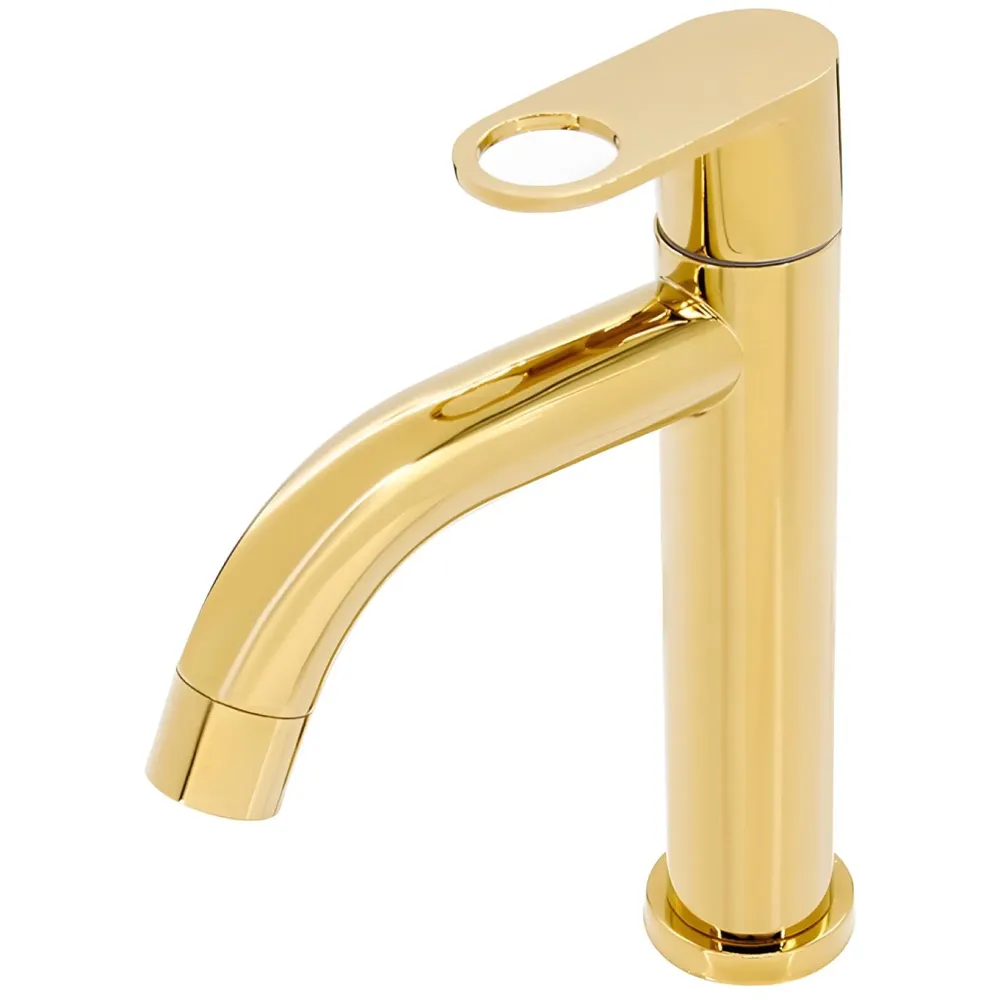 Gold Pillar Cock Short Body Faucet Tap Gold Faucet Waterfall Single Lever, SS, Golden for Wash Basin Bathroom 7 Inches Height