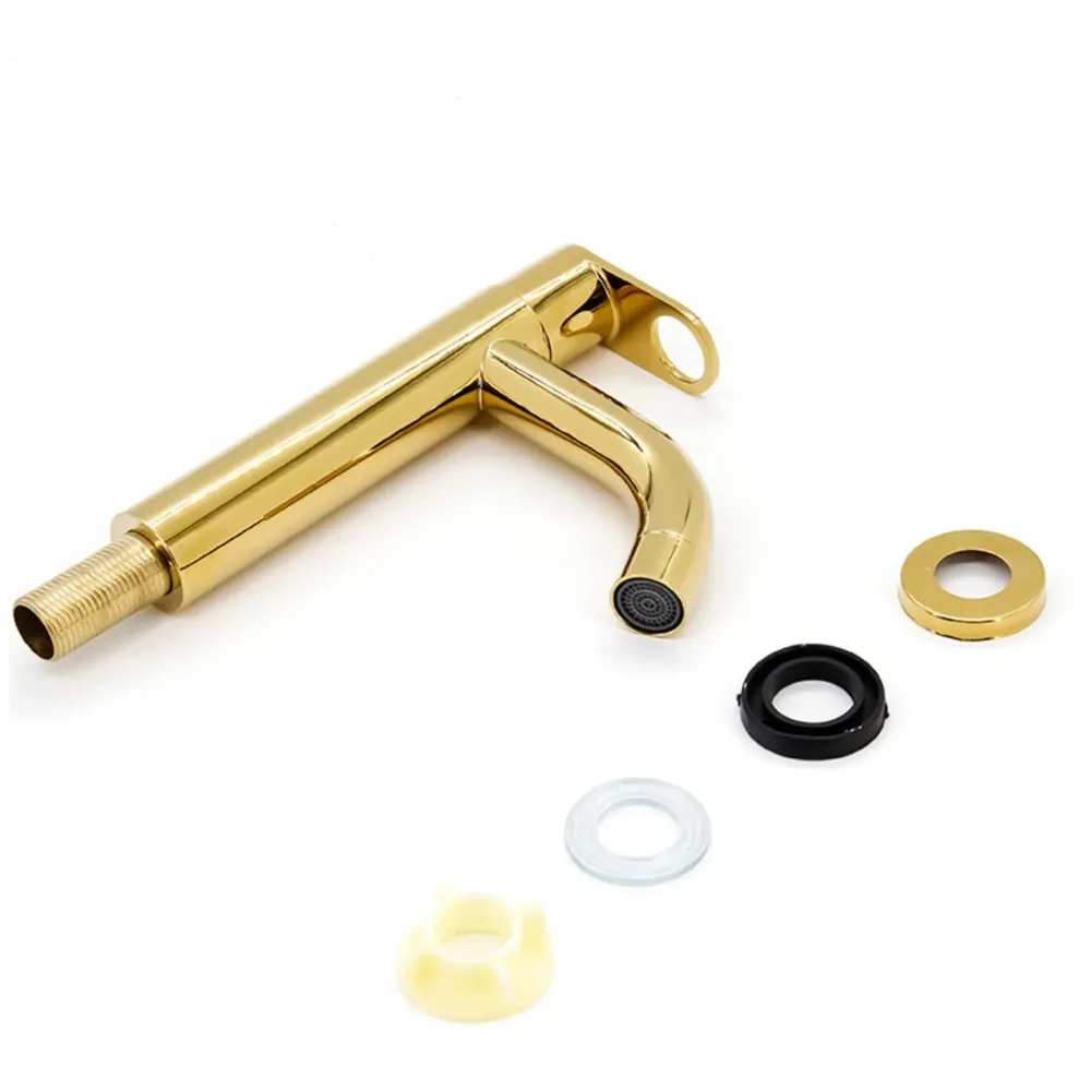 Gold Pillar Cock Short Body Faucet Tap Gold Faucet Waterfall Single Lever, SS, Golden for Wash Basin Bathroom 7 Inches Height