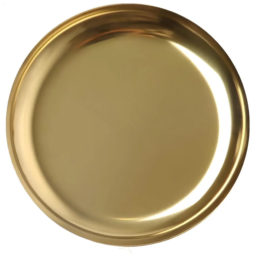 12 Inch Large Gold Plate Stainless Steel for Dinner, Food, Puja, Arti Thali Golden Colour, 30 CM, 1 Piece