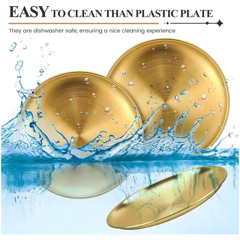 12 Inch Large Gold Plate Stainless Steel for Dinner, Food, Puja, Arti Thali Golden Colour, 30 CM, 1 Piece - 4