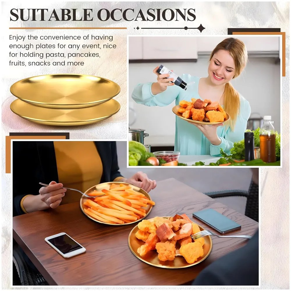 12 Inch Large Gold Plate Stainless Steel for Dinner, Food, Puja, Arti Thali Golden Colour, 30 CM, 1 Piece - 5