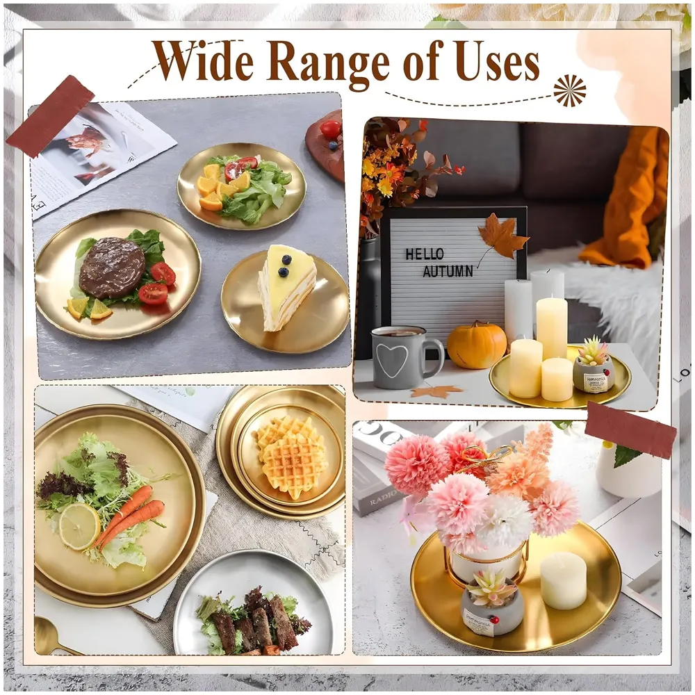 12 Inch Large Gold Plate Stainless Steel for Dinner, Food, Puja, Arti Thali Golden Colour, 30 CM, 1 Piece - 6