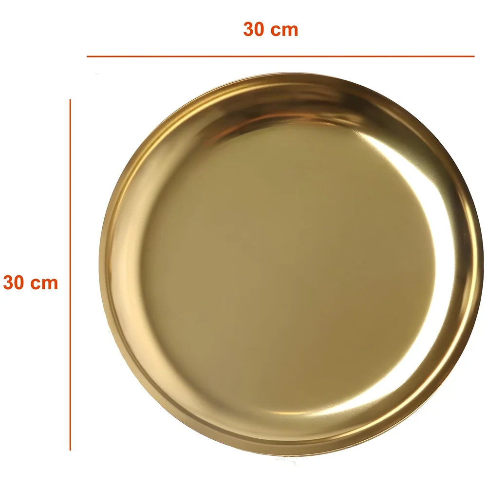 Pack of 2 Gold Plate 12 Inch 30 cm Stainless Steel Dinner Puja