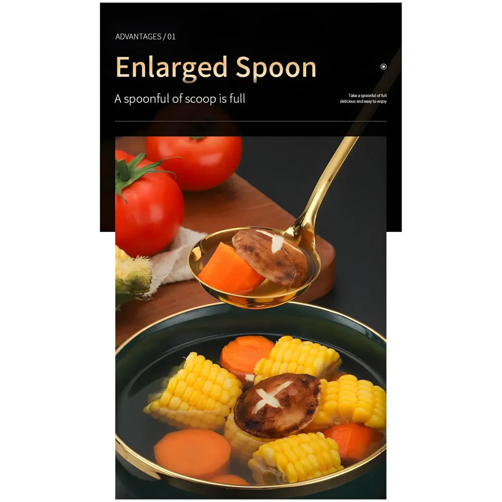 Large Gold Stainless Steel Serving Cutlery Set 5 Piece Non-Stick Golden Serve Set 1 Soup Ladle (Karchi) 2 Big Spoons (Chamcha) 1 Tong (Roti Picker) 1 Slicer (Cakes and Desserts). - 6