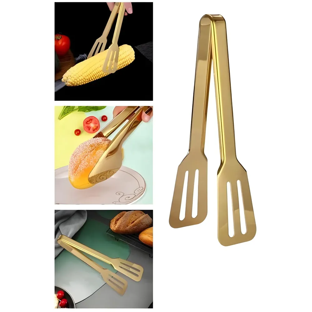 Gold Stainless Steel Tong (Chimta) for Rotis Buffet Desserts Salads Buffet Utensils Cutlery Non-Stick Golden