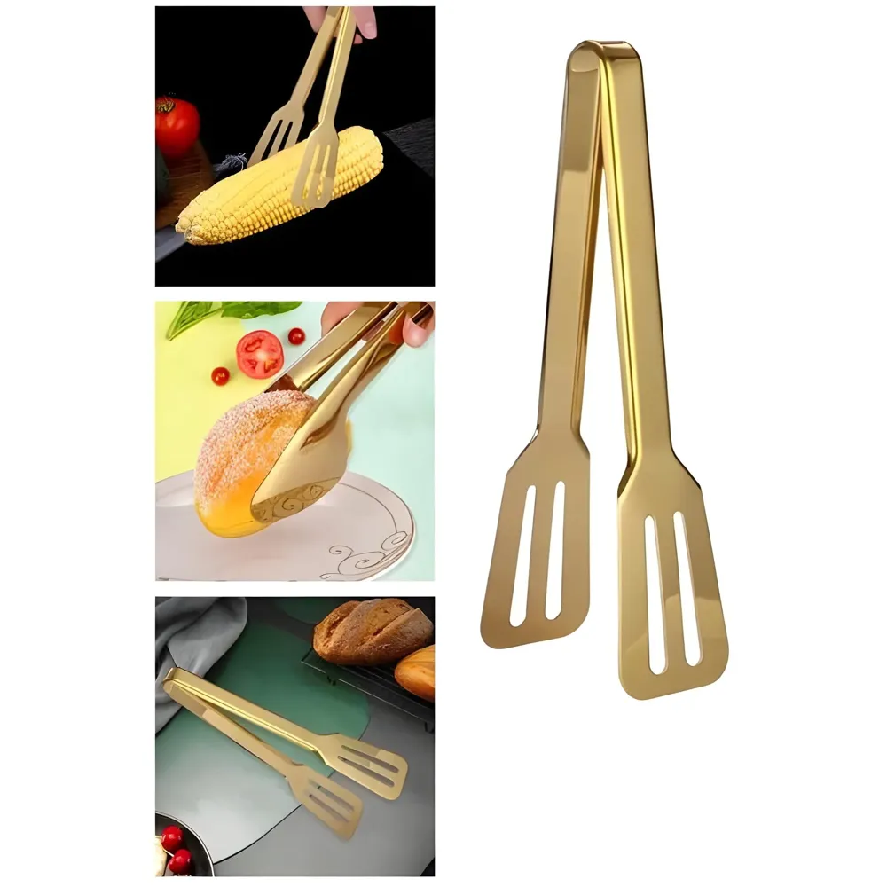 Gold Stainless Steel Tong (Chimta) for Rotis Buffet Desserts Salads Buffet Utensils Cutlery Non-Stick Golden