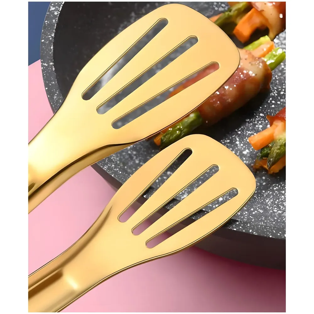 Gold Stainless Steel Tong (Chimta) for Rotis Buffet Desserts Salads Buffet Utensils Cutlery Non-Stick Golden
