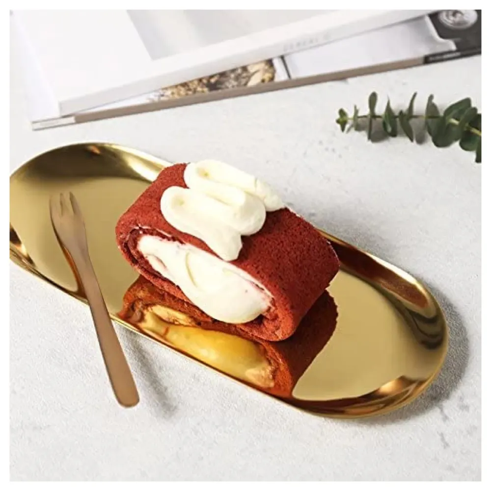 Gold Tray Food Tray Gold Serving Tray Vanity Jewellery Tray, Hand Towel Bathroom 18cm x 9cm Stainless Steel - 4