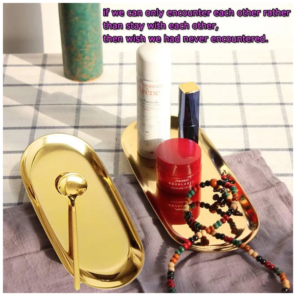 Gold Tray Food Tray Gold Serving Tray Vanity Jewellery Tray, Hand Towel Bathroom 18cm x 9cm Stainless Steel - 6
