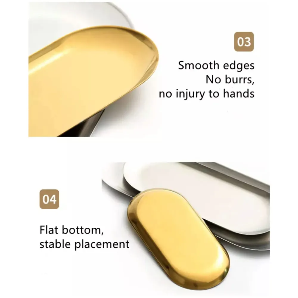 Gold Tray Food Tray Gold Serving Tray Vanity Jewellery Tray, Hand Towel Bathroom 18cm x 9cm Stainless Steel - 7