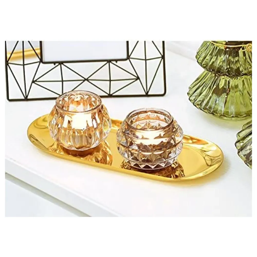 Gold Tray Food Tray Gold Serving Tray Vanity Jewellery Tray, Hand Towel Bathroom 18cm x 9cm Stainless Steel - 9