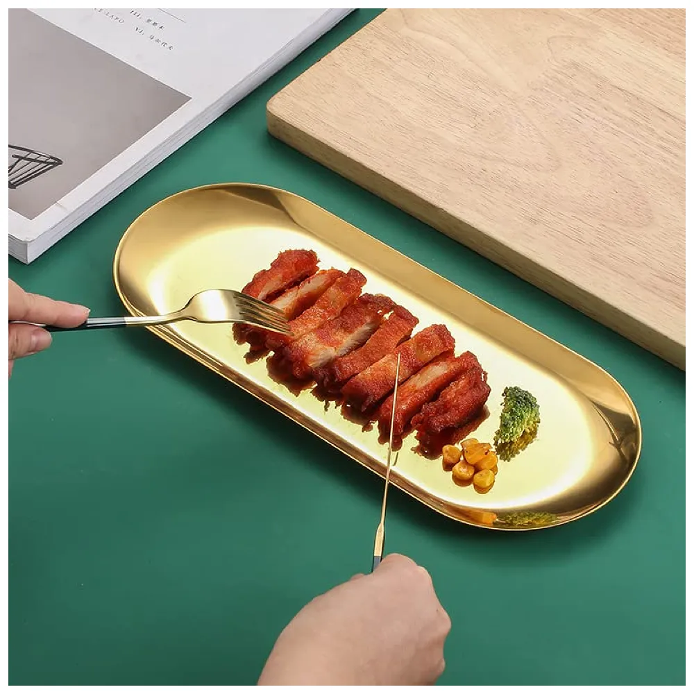 Gold Tray Food Tray Gold Serving Tray Vanity Jewellery Tray, Hand Towel Bathroom 18cm x 9cm Stainless Steel