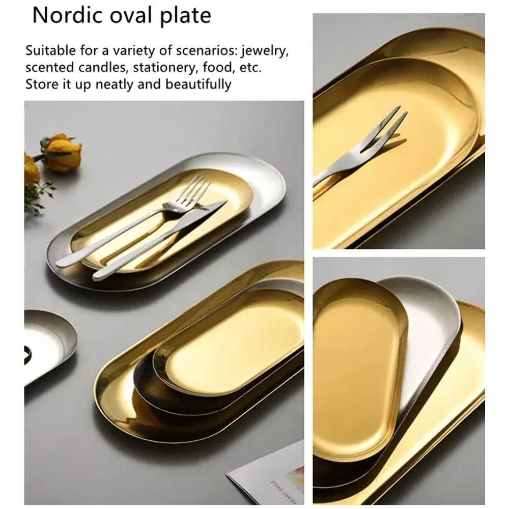 Gold Tray Food Tray Gold Serving Tray Vanity Jewellery Tray, Hand Towel Bathroom 18cm x 9cm Stainless Steel