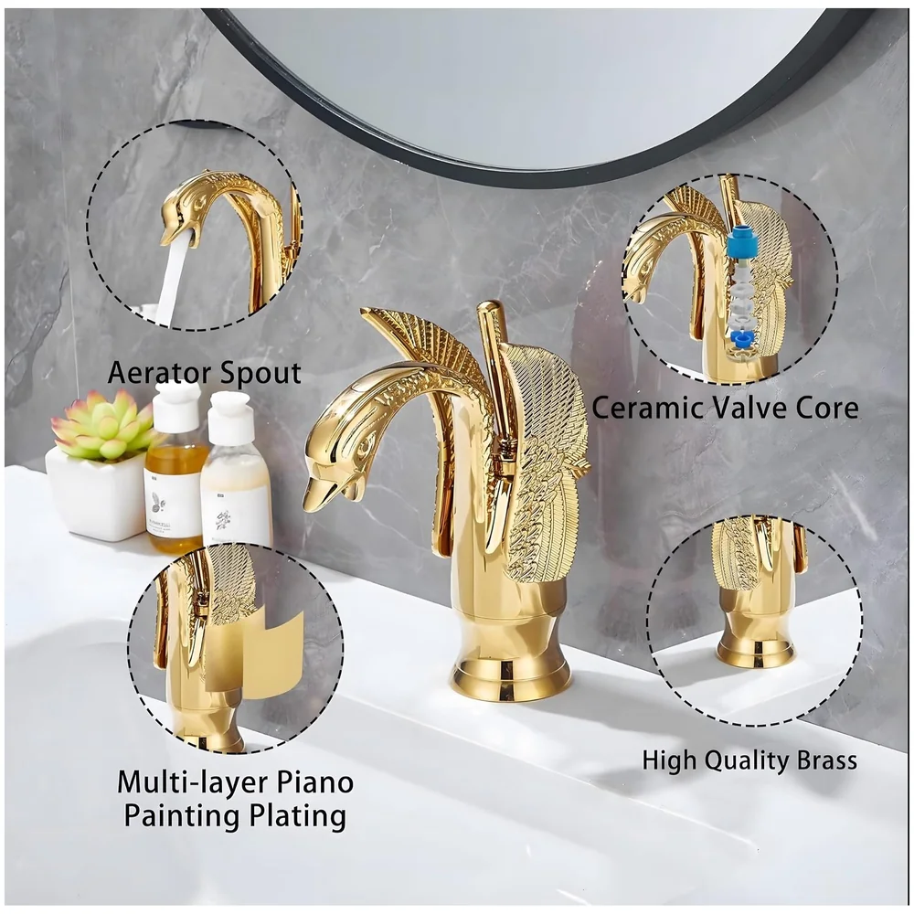 Golden Swan Heavy Basin Mixer Faucet Tap Hot Cold 12 inch Brass