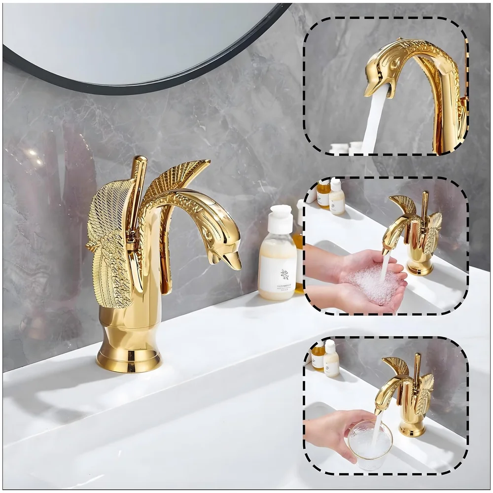 Golden Swan Heavy Basin Mixer Faucet Tap Hot Cold 12 inch Brass