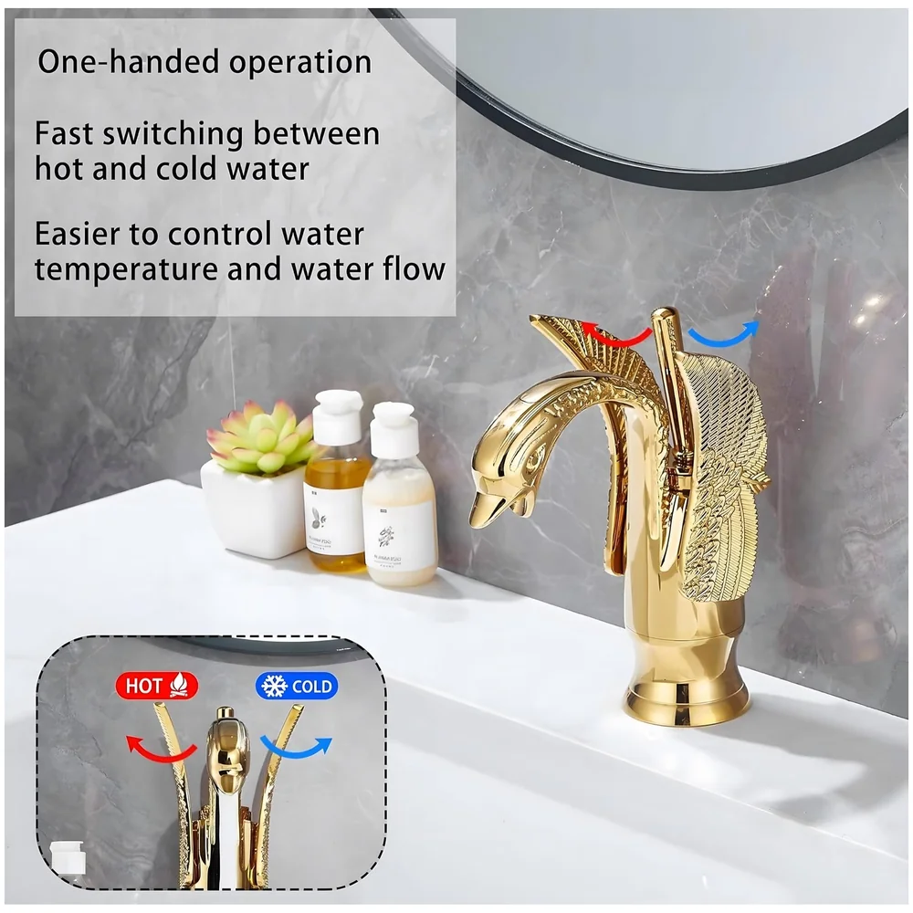 Golden Swan Heavy Basin Mixer Faucet Tap Hot Cold 12 inch Brass