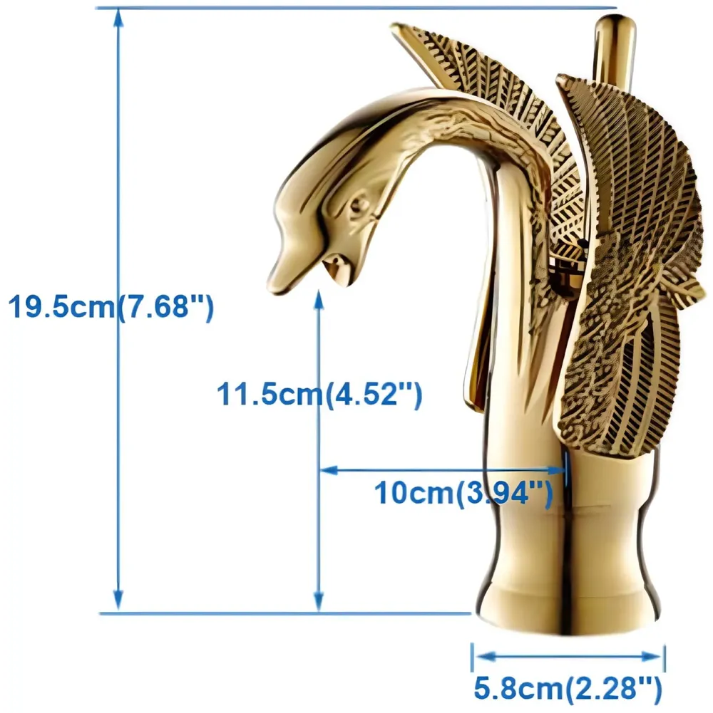 Golden Swan Heavy Single Lever Basin Mixer Faucet Tap Hot and Cold 7 inch Height Gold Brass for Bathroom Toilets Wash Basin