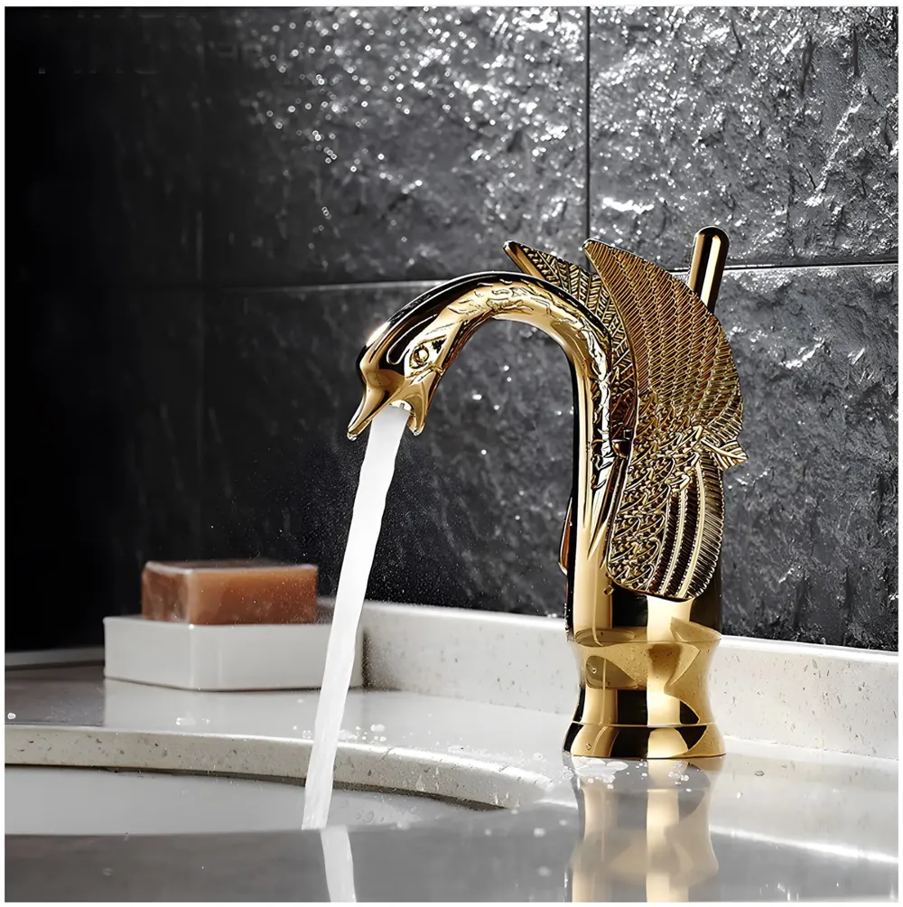 Golden Swan Heavy Single Lever Basin Mixer Faucet Tap Hot and Cold 7 inch Height Gold Brass for Bathroom Toilets Wash Basin