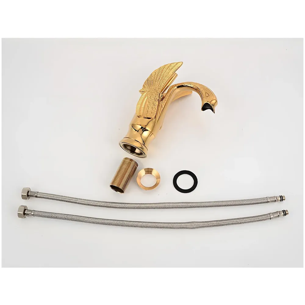 Golden Swan Heavy Single Lever Basin Mixer Faucet Tap Hot and Cold 7 inch Height Gold Brass for Bathroom Toilets Wash Basin