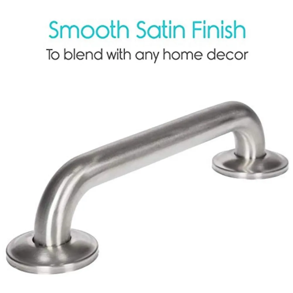 12 Inch Grab Bar - Bathroom & Bathtub Mounted Safety Hand Support Rail - Stainless Steel Wall Mount for Handicap, Bath Handle, Elderly, Disabled, Injury ~ Heavy Duty. Washroom.