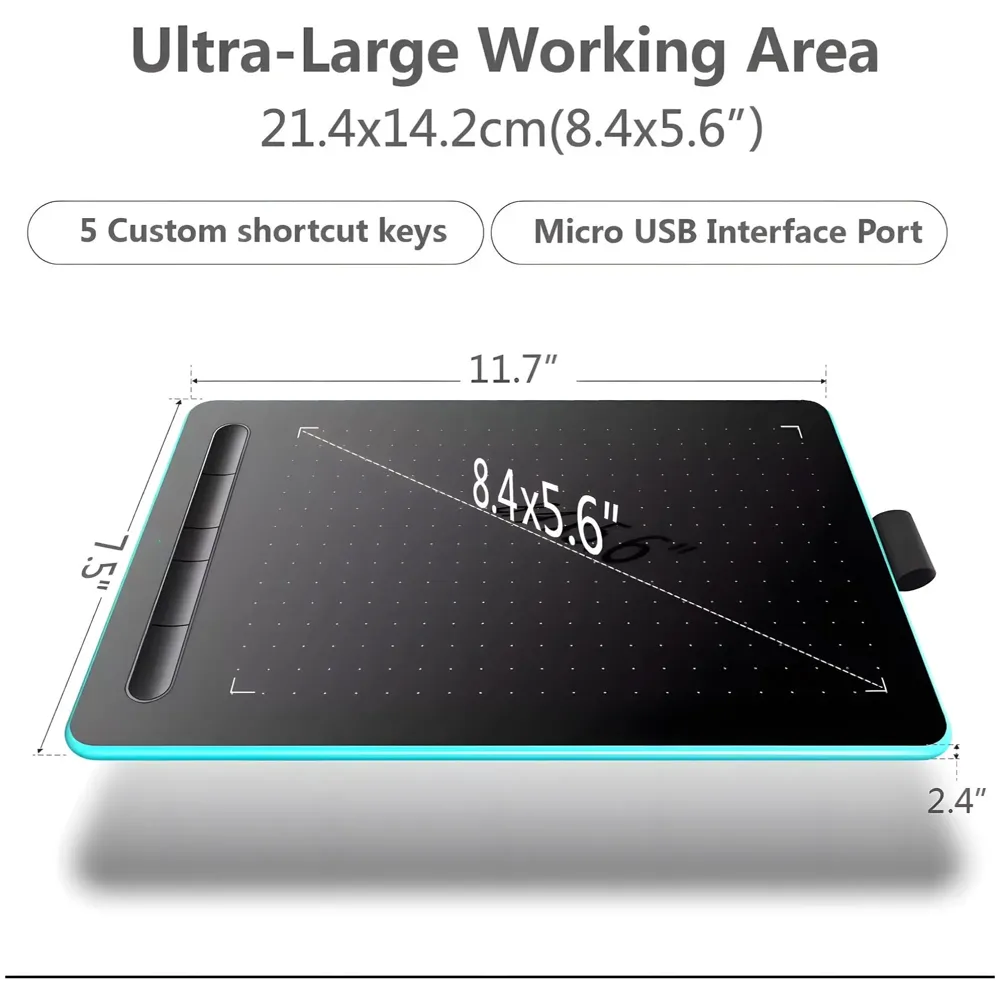 Largest Graphics Tablet, Digital Drawing, Drawing with Pen Tablet 11.7 X 7.5 Inch (30cm X 19cm) with Cordless Pen with 8192 Levels of Pressure, 4 Configurable Buttons - 3
