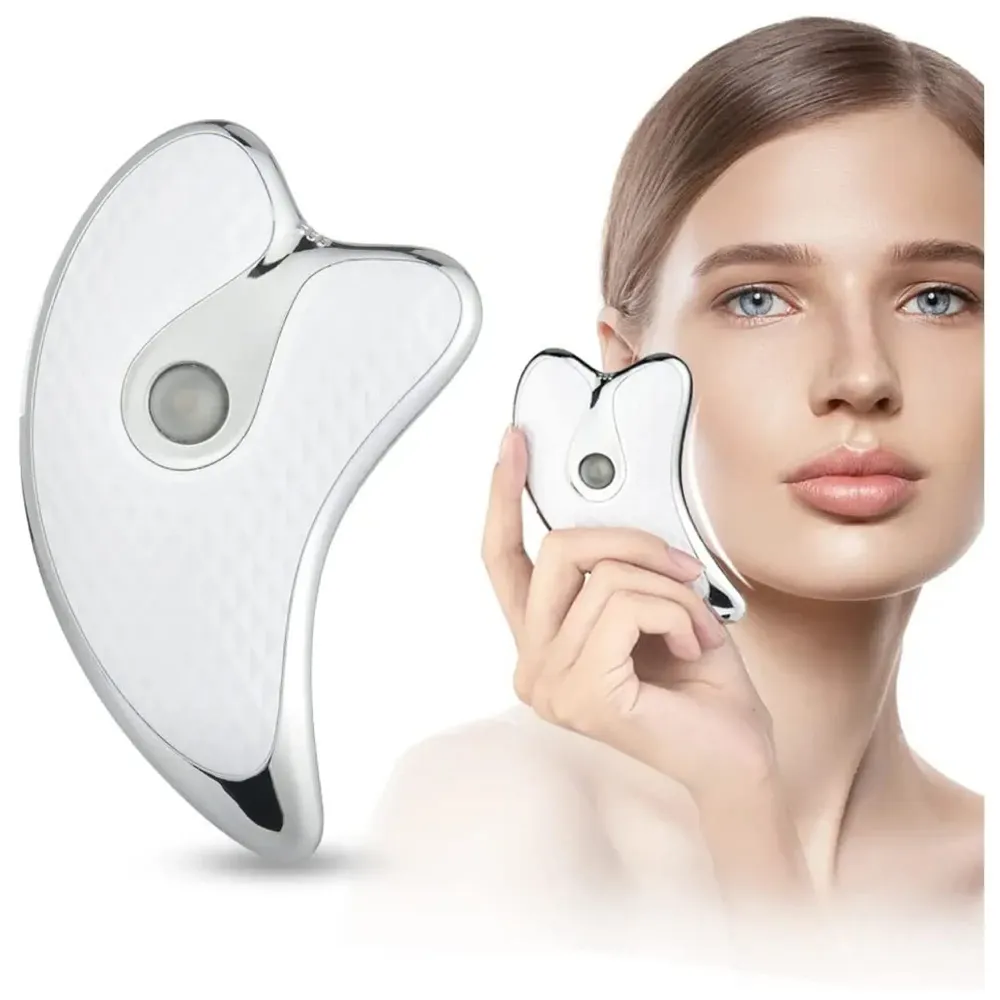 Gua sha Device, Gua Sha Stone with Heat & Vibration Face Massager Micro-Current Face Sculpting Tool, Double Anti-Aging Wrinkle Removal Skin Tightening, Neck Lifting Device, Face Lifting