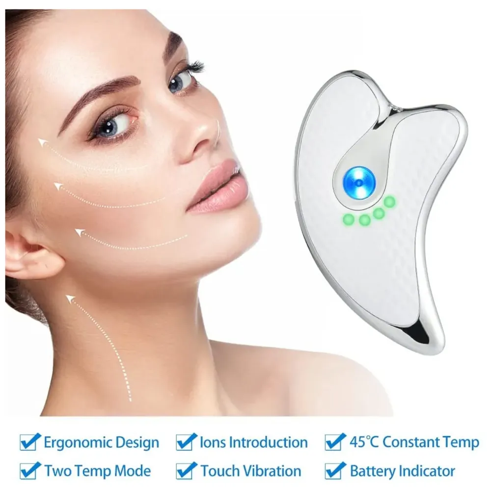 Gua sha Device, Gua Sha Stone with Heat & Vibration Face Massager Micro-Current Face Sculpting Tool, Double Anti-Aging Wrinkle Removal Skin Tightening, Neck Lifting Device, Face Lifting