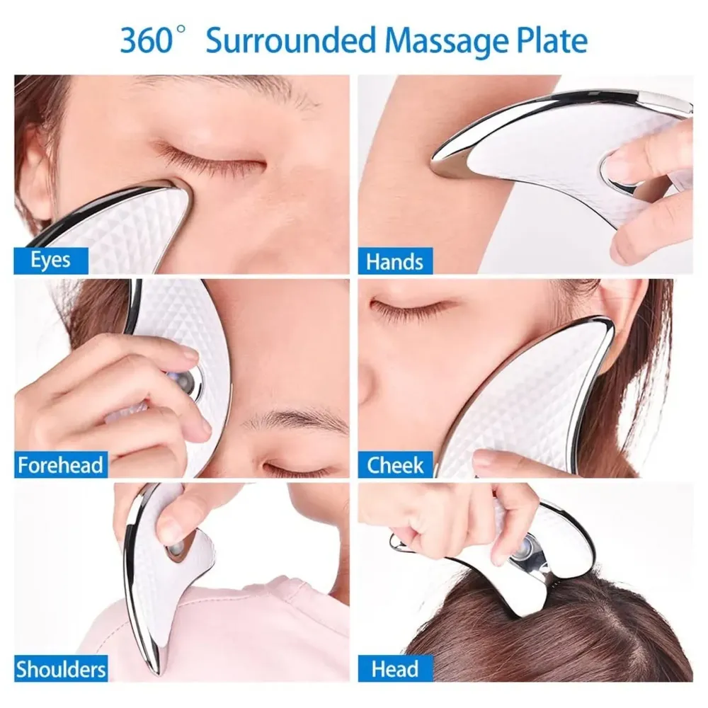 Gua sha Device, Gua Sha Stone with Heat & Vibration Face Massager Micro-Current Face Sculpting Tool, Double Anti-Aging Wrinkle Removal Skin Tightening, Neck Lifting Device, Face Lifting