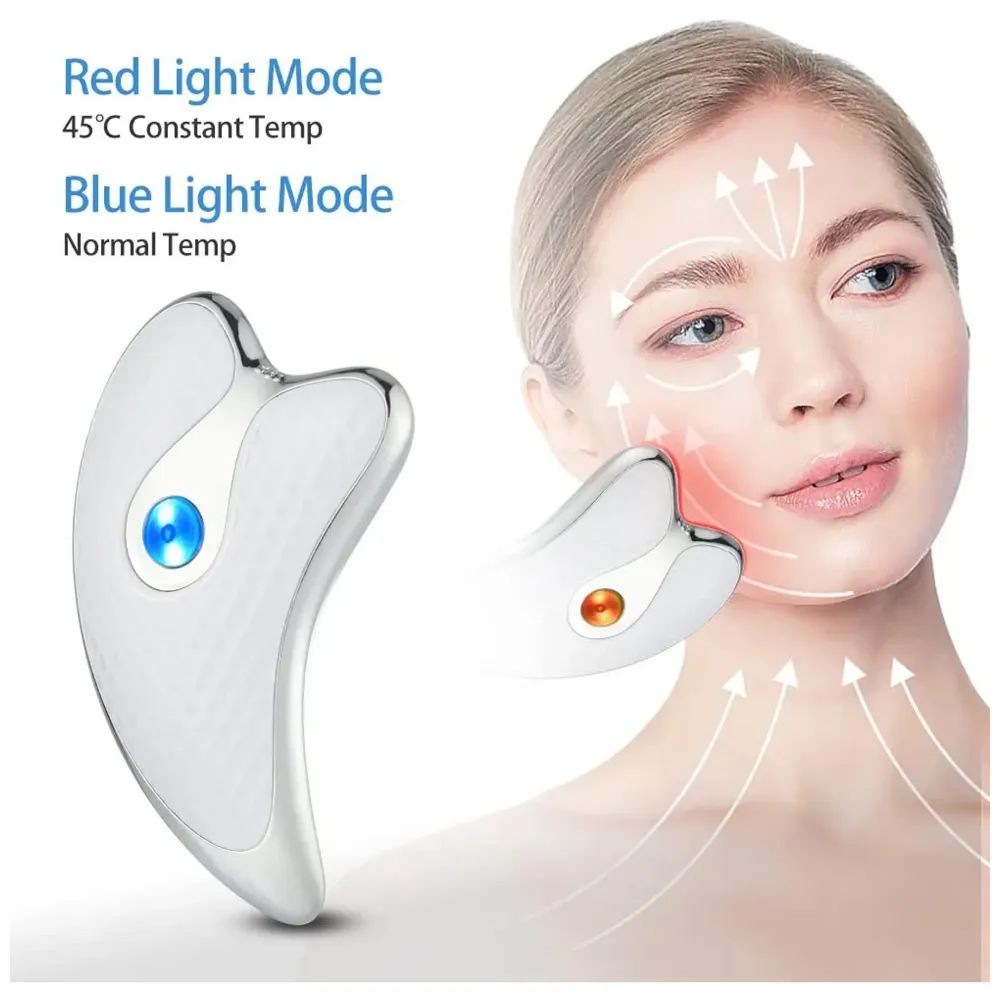 Gua sha Device, Gua Sha Stone with Heat & Vibration Face Massager Micro-Current Face Sculpting Tool, Double Anti-Aging Wrinkle Removal Skin Tightening, Neck Lifting Device, Face Lifting