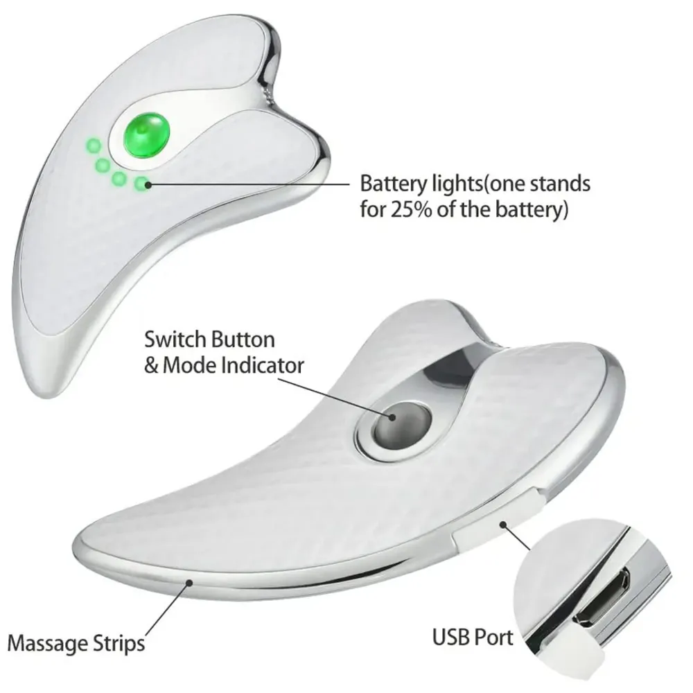 Gua sha Device, Gua Sha Stone with Heat & Vibration Face Massager Micro-Current Face Sculpting Tool, Double Anti-Aging Wrinkle Removal Skin Tightening, Neck Lifting Device, Face Lifting