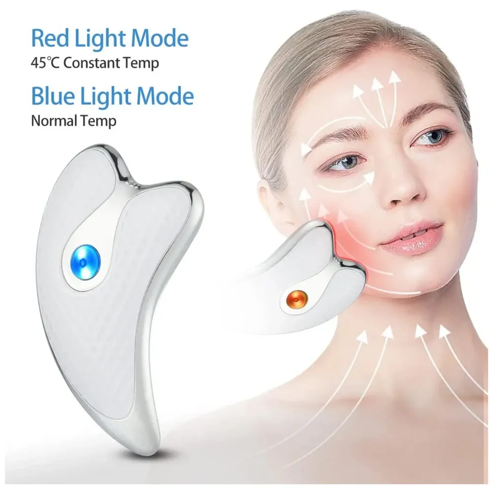 Gua sha Device, Gua Sha Stone with Heat & Vibration Face Massager Micro-Current Face Sculpting Tool, Double Anti-Aging Wrinkle Removal Skin Tightening, Neck Lifting Device, Face Lifting