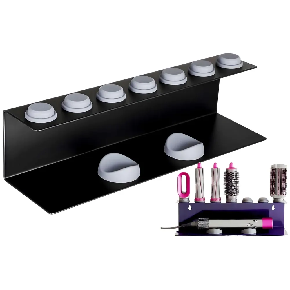 Hair Dryer Holder Compatible with Dyson Airwrap Accessories Holder Wall mount. 7 Slot silicone Holder Counter Top for Homes And Salons. Carbon Steel – 15.4 x 4.3 x 3.9 Inch, Black