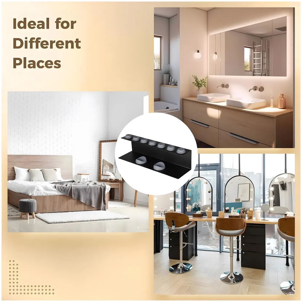 Hair Dryer Holder Compatible with Dyson Airwrap Accessories Holder Wall mount. 7 Slot silicone Holder Counter Top for Homes And Salons. Carbon Steel – 15.4 x 4.3 x 3.9 Inch, Black - 7