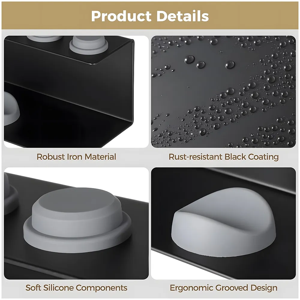 Hair Dryer Holder Compatible with Dyson Airwrap Accessories Holder Wall mount. 7 Slot silicone Holder Counter Top for Homes And Salons. Carbon Steel – 15.4 x 4.3 x 3.9 Inch, Black