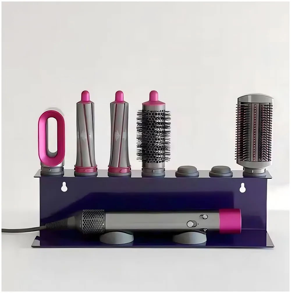 Hair Dryer Holder Compatible with Dyson Airwrap Accessories Holder Wall mount. 7 Slot silicone Holder Counter Top for Homes And Salons. Carbon Steel – 15.4 x 4.3 x 3.9 Inch, Black