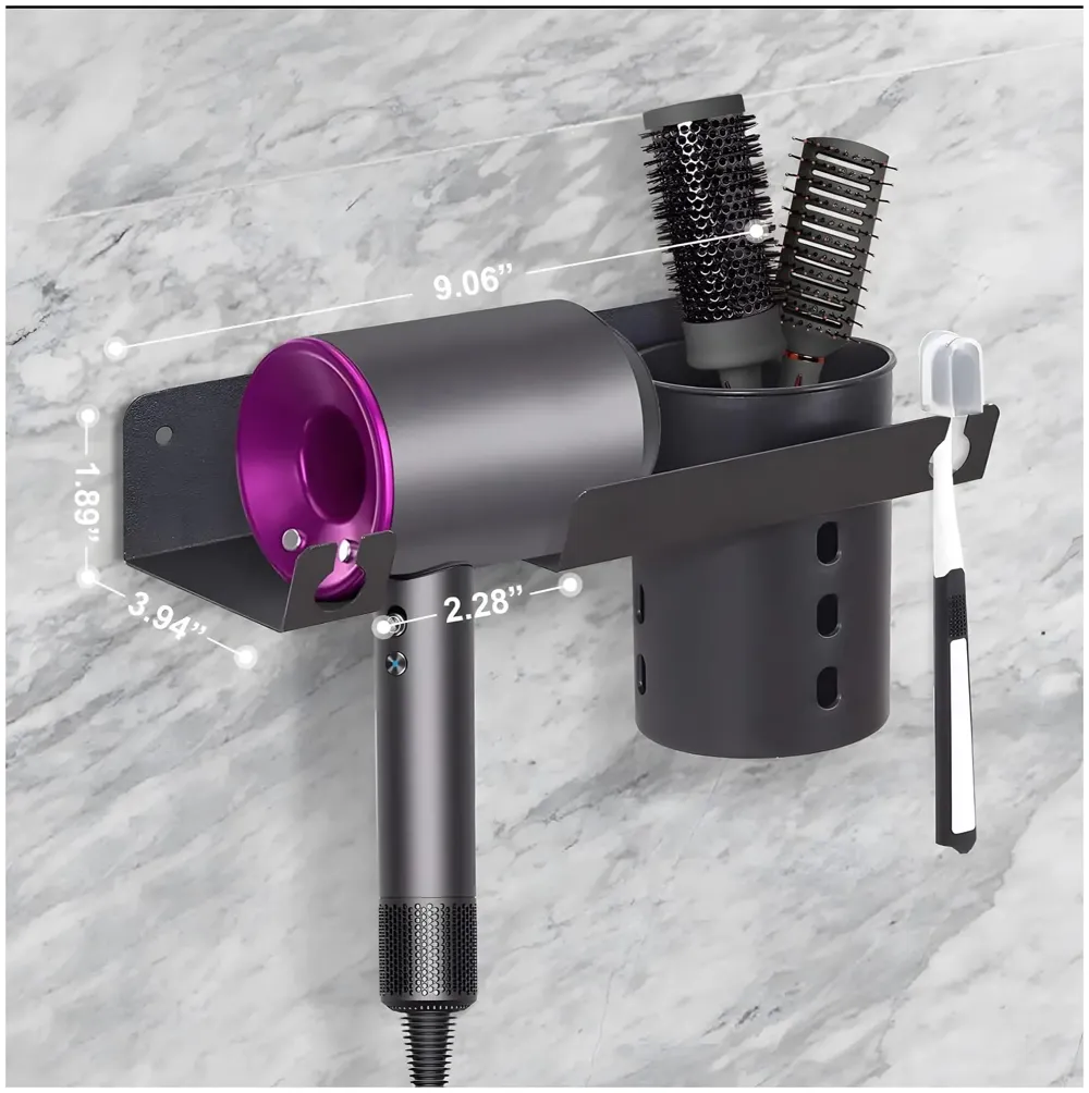Hair Dryer Stand Rack Bracket, Wall Mounted Tool Organizer for All Hair Dryer, Ideal for Bathroom, Salon, and Dressing Room, Carbon Steel- 9 inch x 4.4 inch
