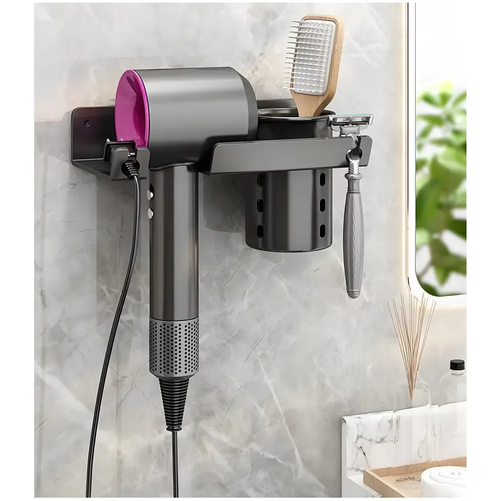 Hair Dryer Stand Rack Bracket, Wall Mounted Tool Organizer for All Hair Dryer, Ideal for Bathroom, Salon, and Dressing Room, Carbon Steel- 9 inch x 4.4 inch