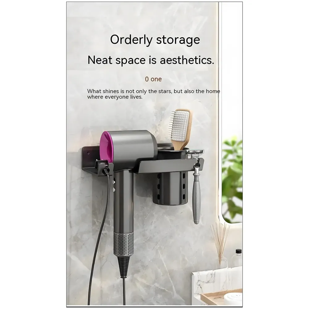 Hair Dryer Stand Rack Bracket, Wall Mounted Tool Organizer for All Hair Dryer, Ideal for Bathroom, Salon, and Dressing Room, Carbon Steel- 9 inch x 4.4 inch