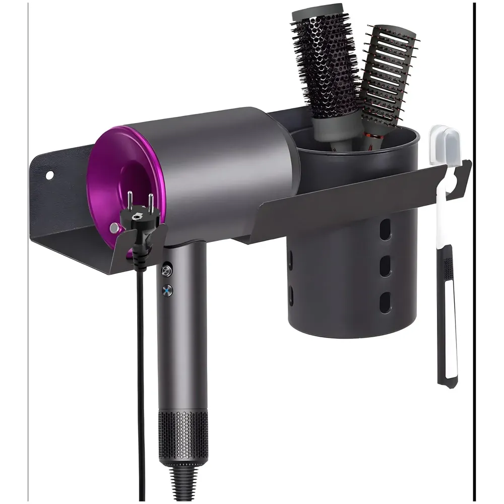 Hair Dryer Stand Rack Bracket, Wall Mounted Tool Organizer for All Hair Dryer, Ideal for Bathroom, Salon, and Dressing Room, Carbon Steel- 9 inch x 4.4 inch