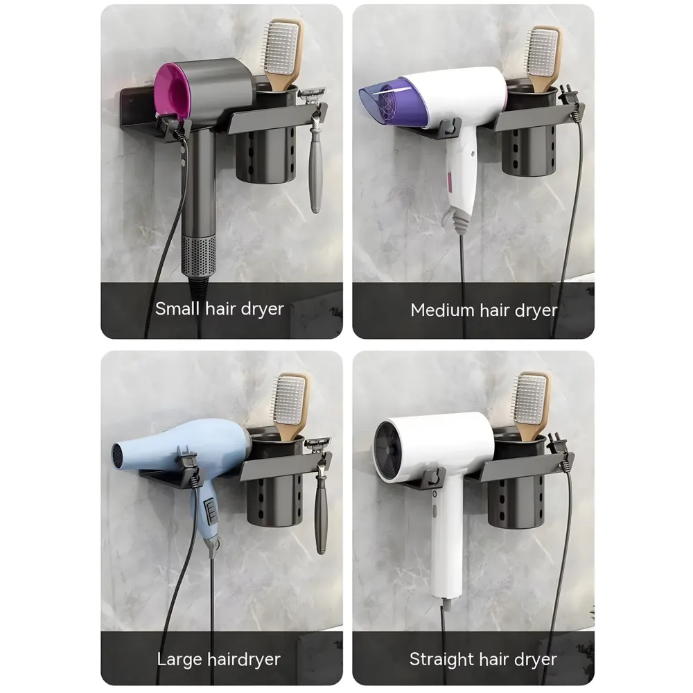 Hair Dryer Stand Rack Bracket, Wall Mounted Tool Organizer for All Hair Dryer, Ideal for Bathroom, Salon, and Dressing Room, Carbon Steel- 9 inch x 4.4 inch
