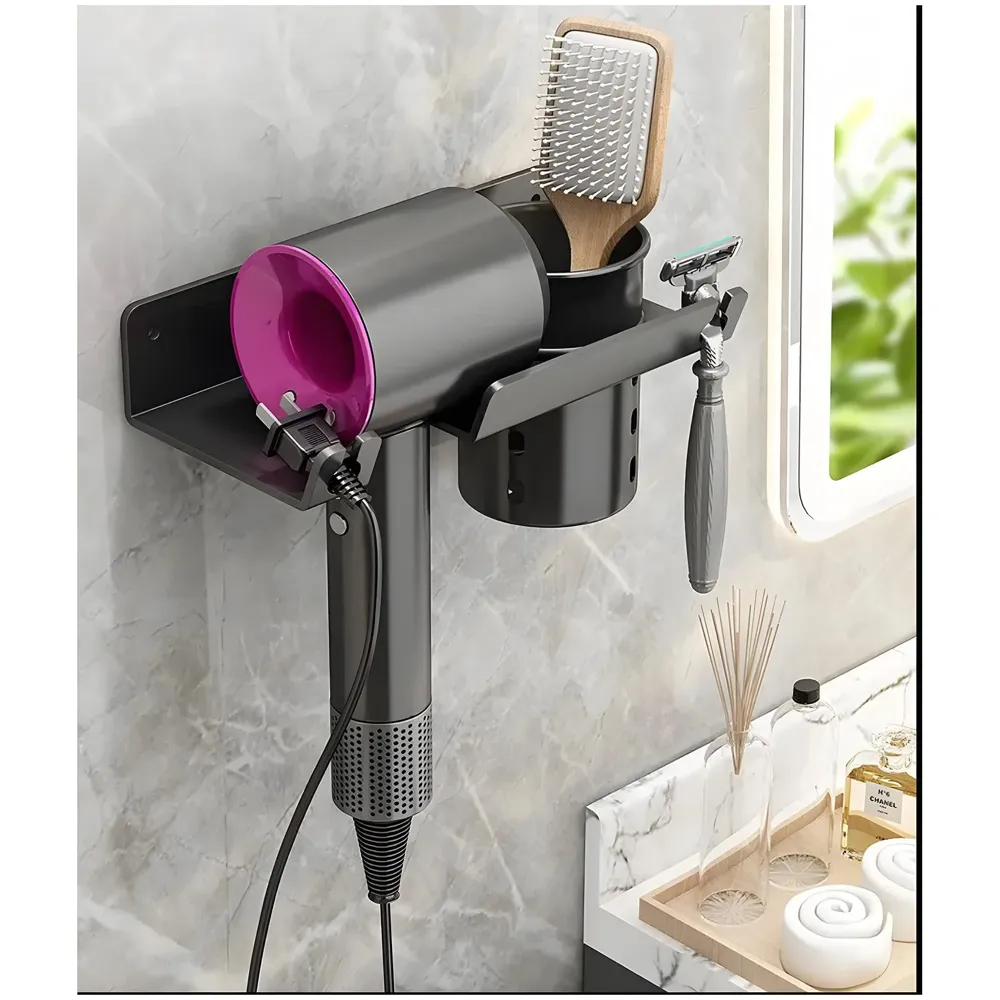 Hair Dryer Stand Rack Bracket, Wall Mounted Tool Organizer for All Hair Dryer, Ideal for Bathroom, Salon, and Dressing Room, Carbon Steel- 9 inch x 4.4 inch