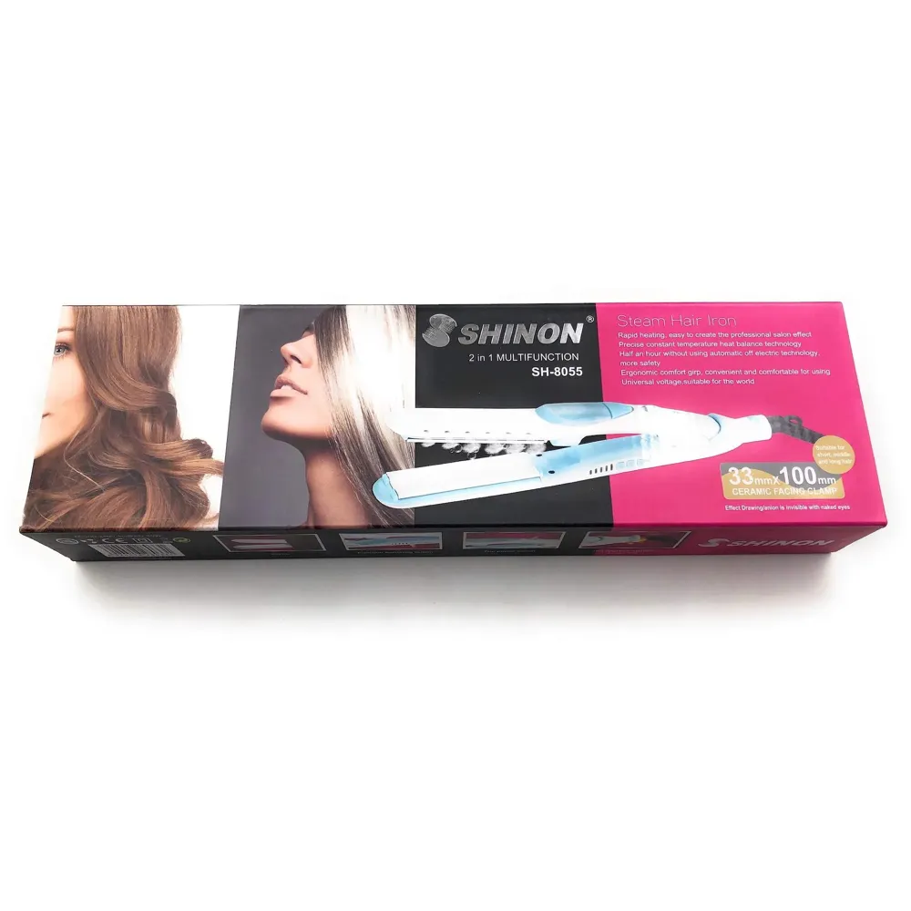 Professional Steam Spray Hair Straightener Curler Tourmaline Ceramic Vapor Flat Iron, with LCD Display and Auto-off Function (Blue)