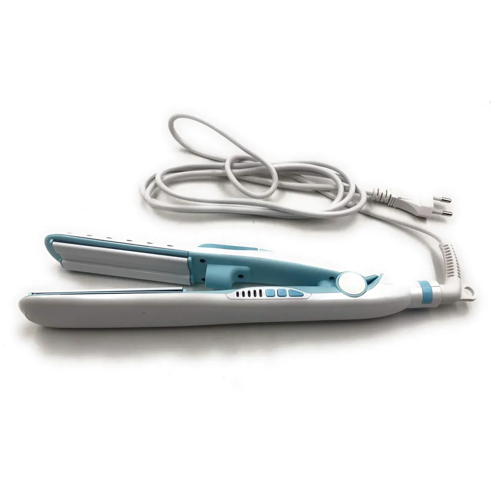 Professional Steam Spray Hair Straightener Curler Tourmaline Ceramic Vapor Flat Iron, with LCD Display and Auto-off Function (Blue)