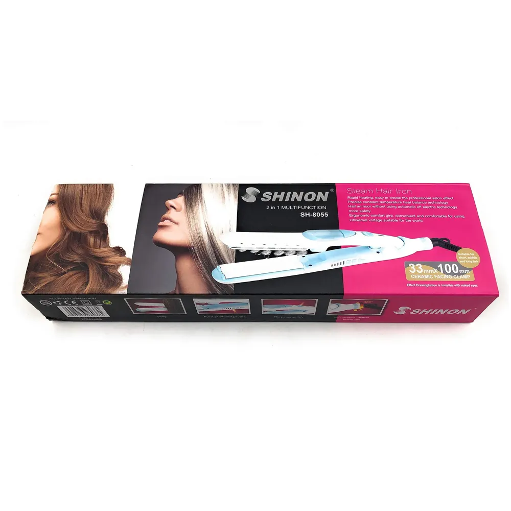 Professional Steam Spray Hair Straightener Curler Tourmaline Ceramic Vapor Flat Iron, with LCD Display and Auto-off Function (Pink)